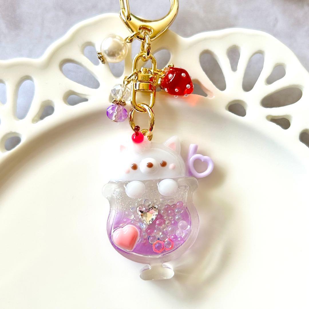 猫　マカロン　フェイクスイーツ　キーホルダー　グリーン　シェイカーキーホルダー