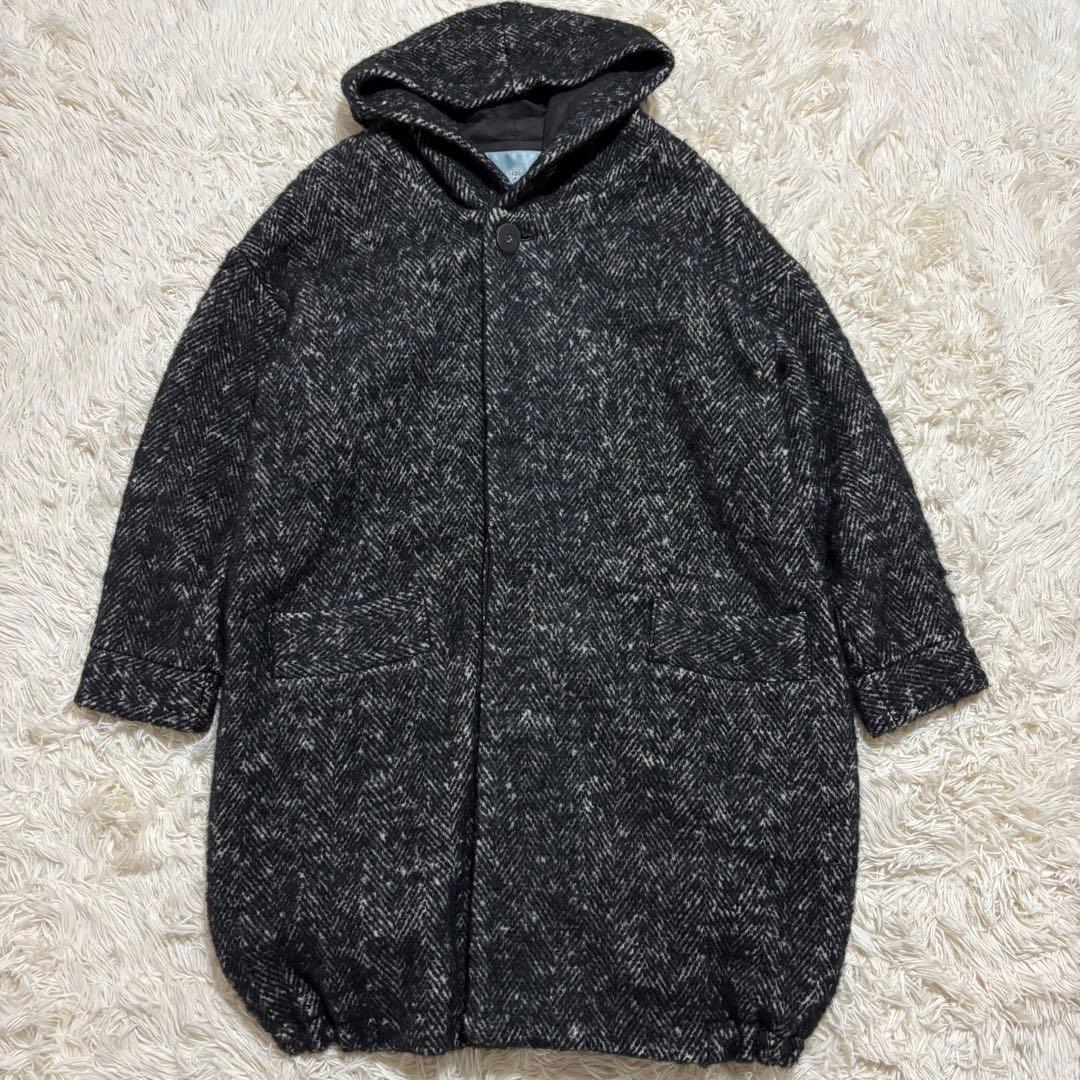 美品★ドゥルカマラ ヘリンボーン フード コート ドロップショルダー サイズ0
