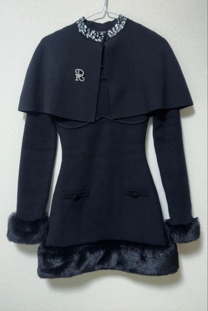 Darich ビジューケープニットミニワンピース ブラック