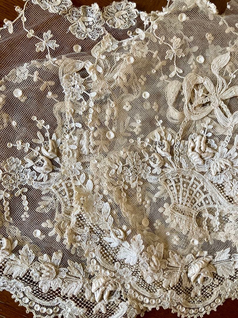 フランスアンティーク立体の花びら チュールレース ウエディング用 花かご&リース