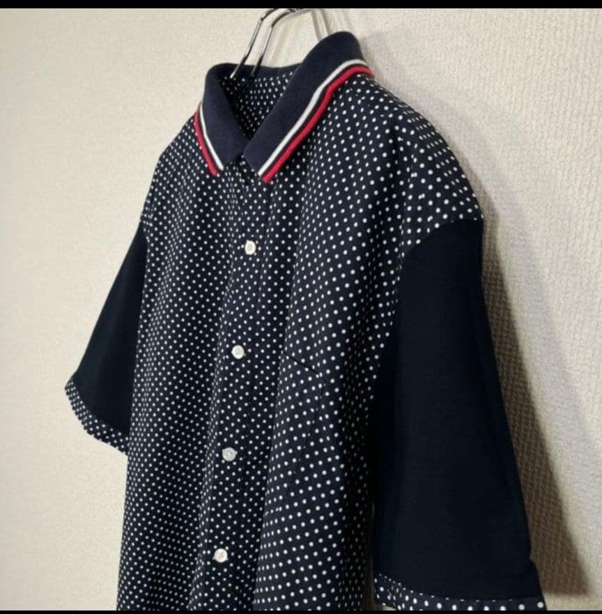 美品 フレッドペリー/FRED PERRY 半袖シャツ ドット ロゴ 刺繍 XL