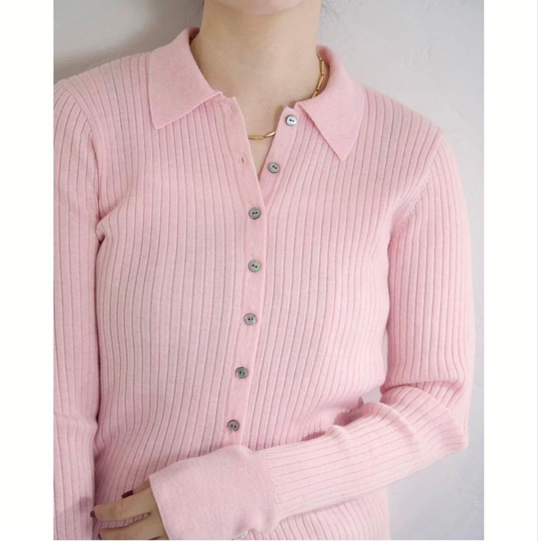 【新品】IENA EXメリノリブ ポロ襟カーディガン