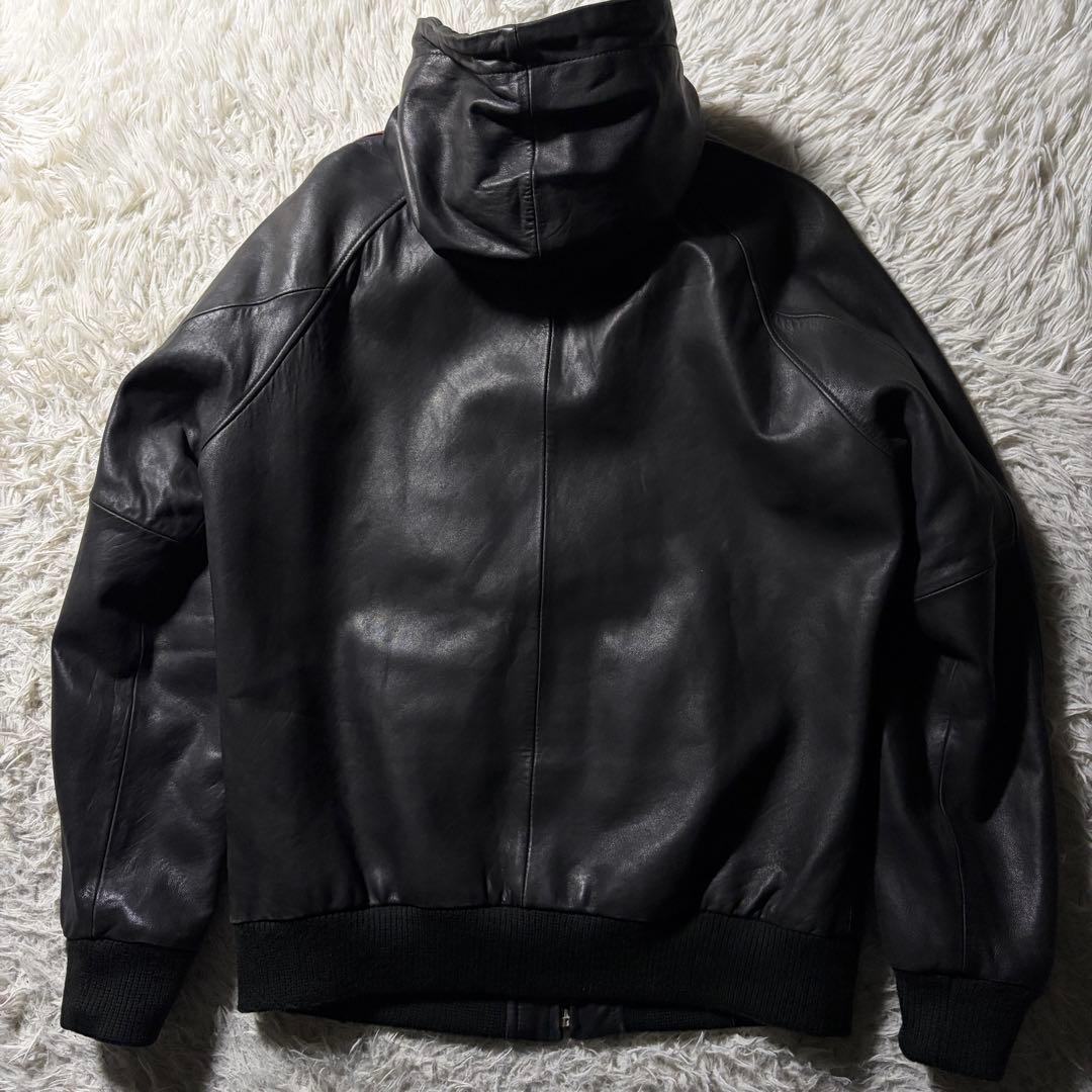 V*】様 美品■schott レザー トラックジャケットフーディ羊革　ブラック