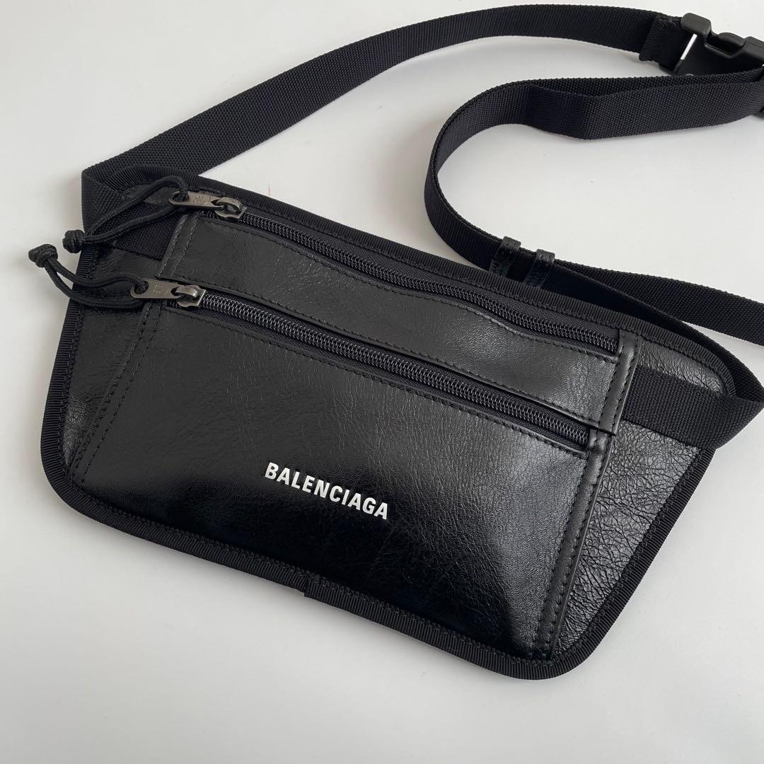 【未使用級】バレンシアガ エクスプローラー ベルトバッグ レザー ロゴ 黒