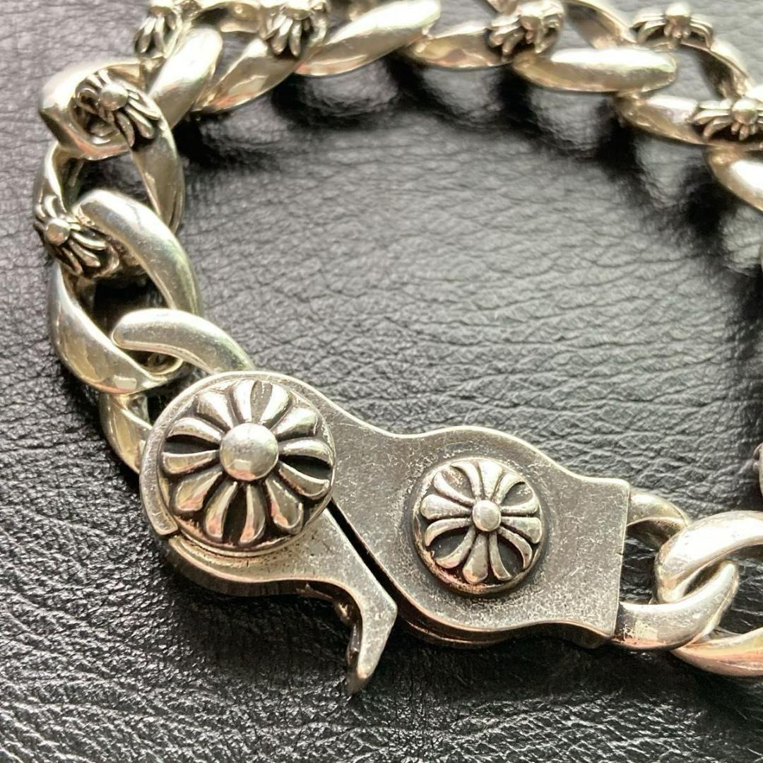メンズブレスレット フラワーモチーフ　ヴィンテージS925コーティング 刻印あり