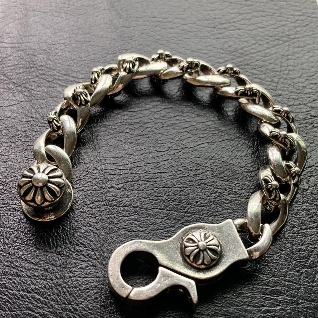 メンズブレスレット フラワーモチーフ　ヴィンテージS925コーティング 刻印あり