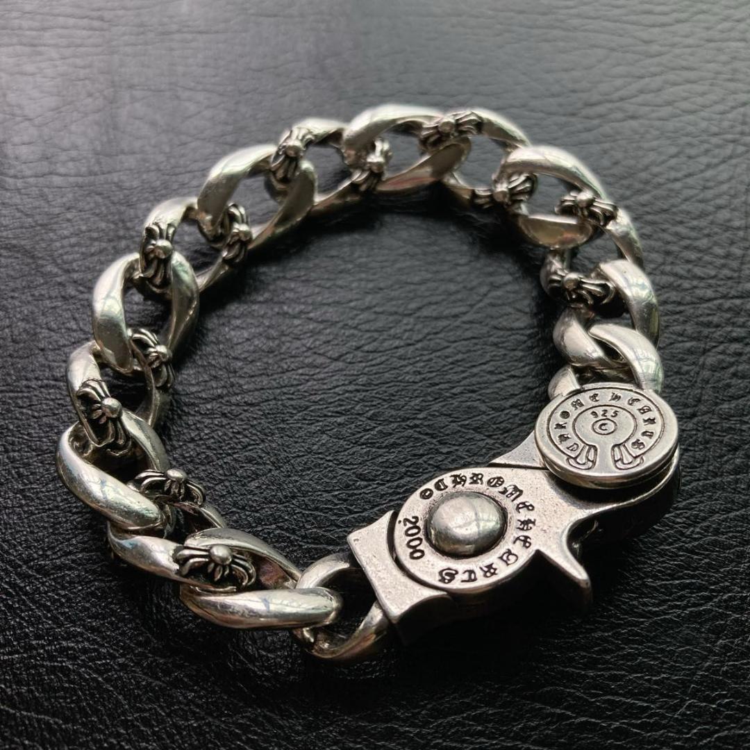 メンズブレスレット フラワーモチーフ　ヴィンテージS925コーティング 刻印あり