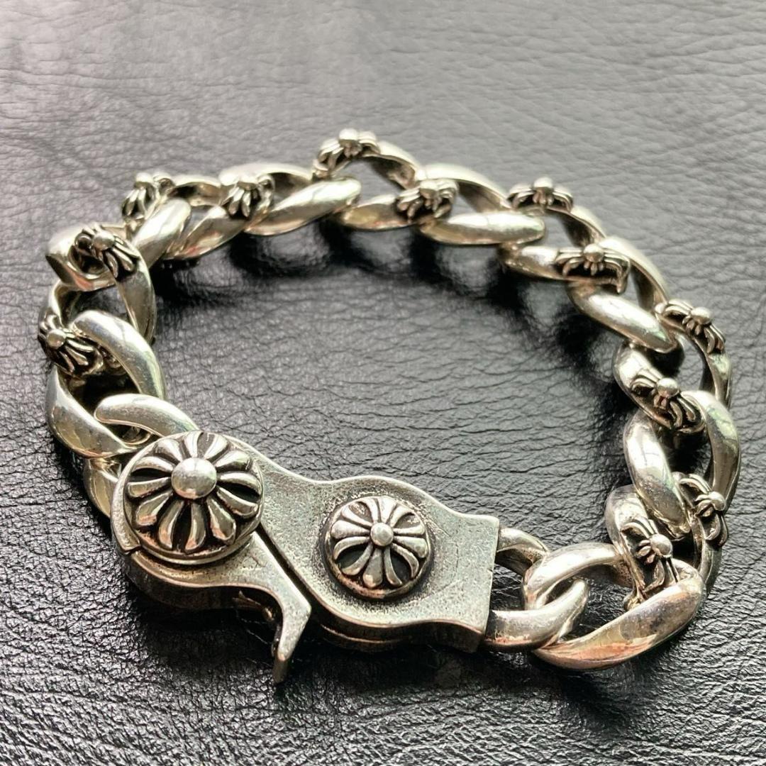 メンズブレスレット フラワーモチーフ　ヴィンテージS925コーティング 刻印あり