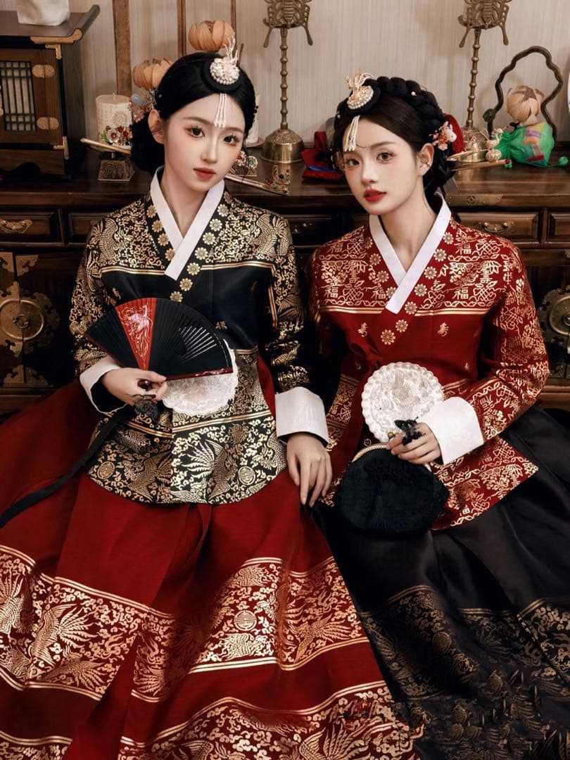 伝統韓服 上黒下赤セット宮廷韓服タンウィ