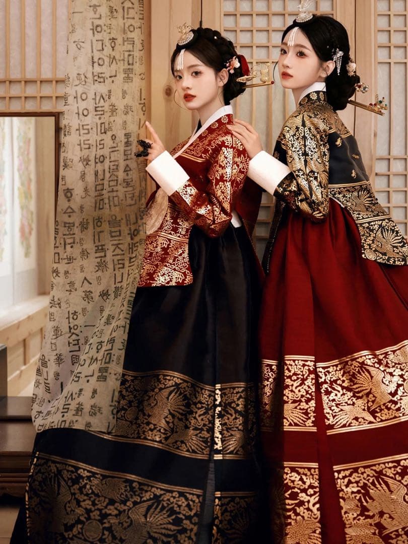 伝統韓服 上黒下赤セット宮廷韓服タンウィ