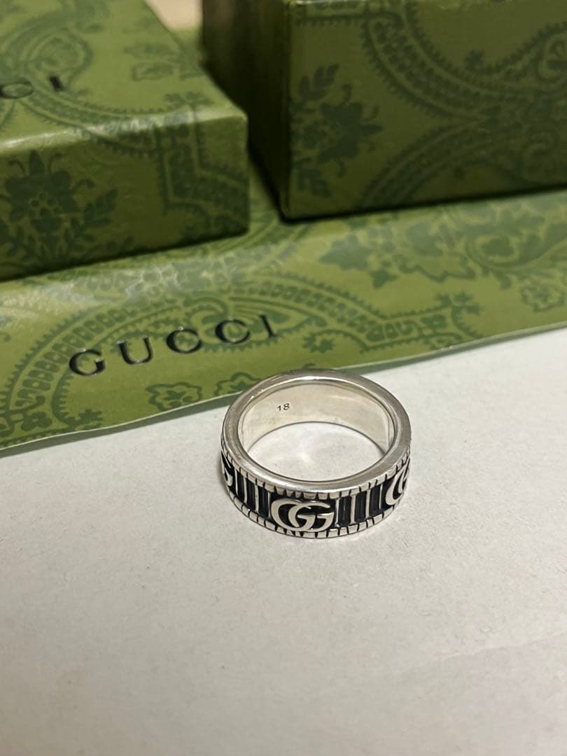 GUCCI グッチ メンズシルバーリング サイズ18号 箱 保存袋付き 極美品