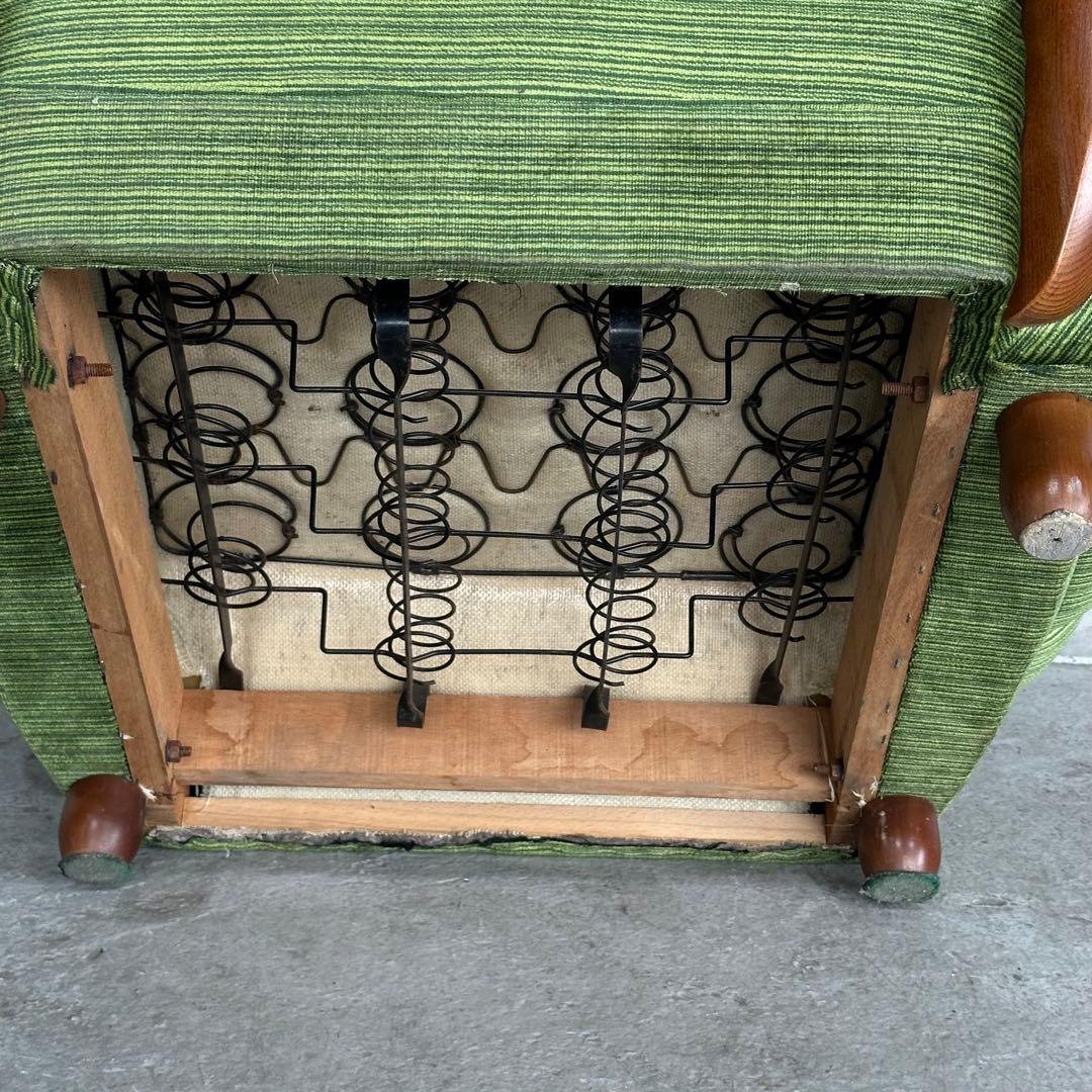 昭和レトロ ミッドセンチュリー グリーン 1人掛けソファ木肘 ヴィンテージ 国産