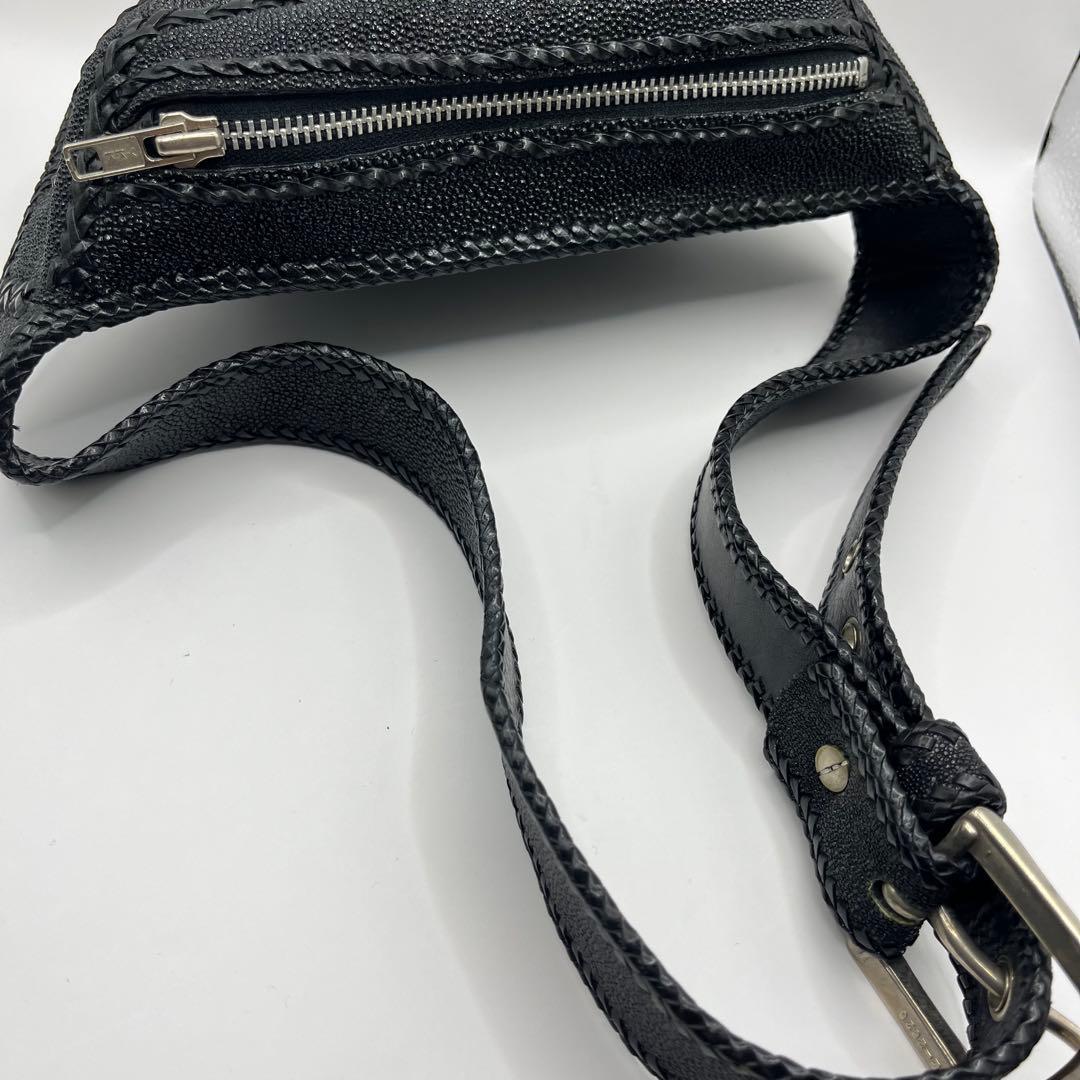 【希少】エイ革 スティングレイ レザー ボディバッグ ウエストポーチ ブラック