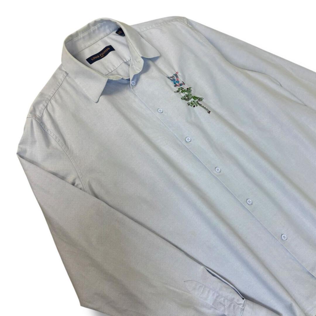 【美品】LOUIS VUITTON 長袖 シャツ 刺繍ブルー XXLイタリア製