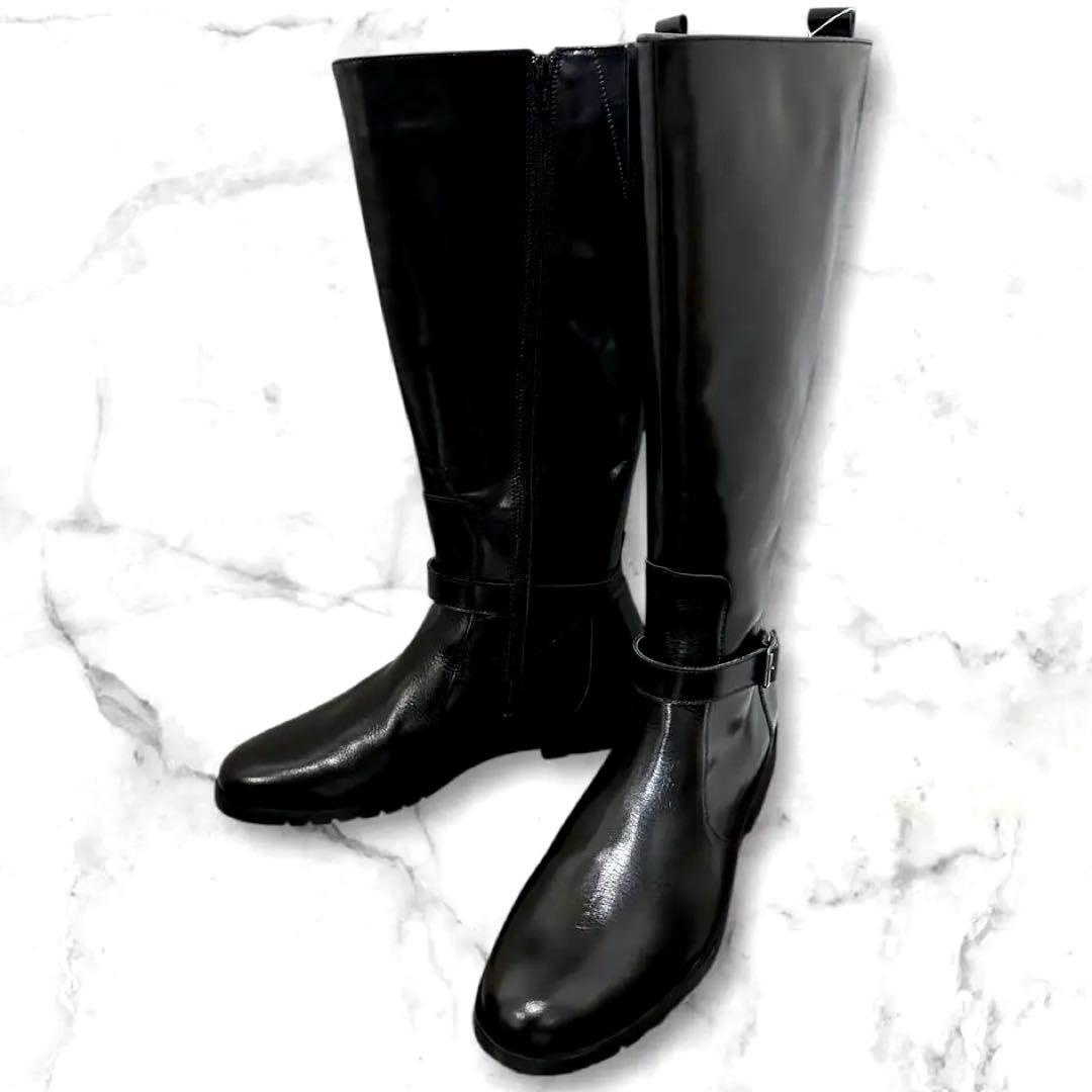 定価47300円 インポート ロングブーツ サイドジップ ベルト 厚底