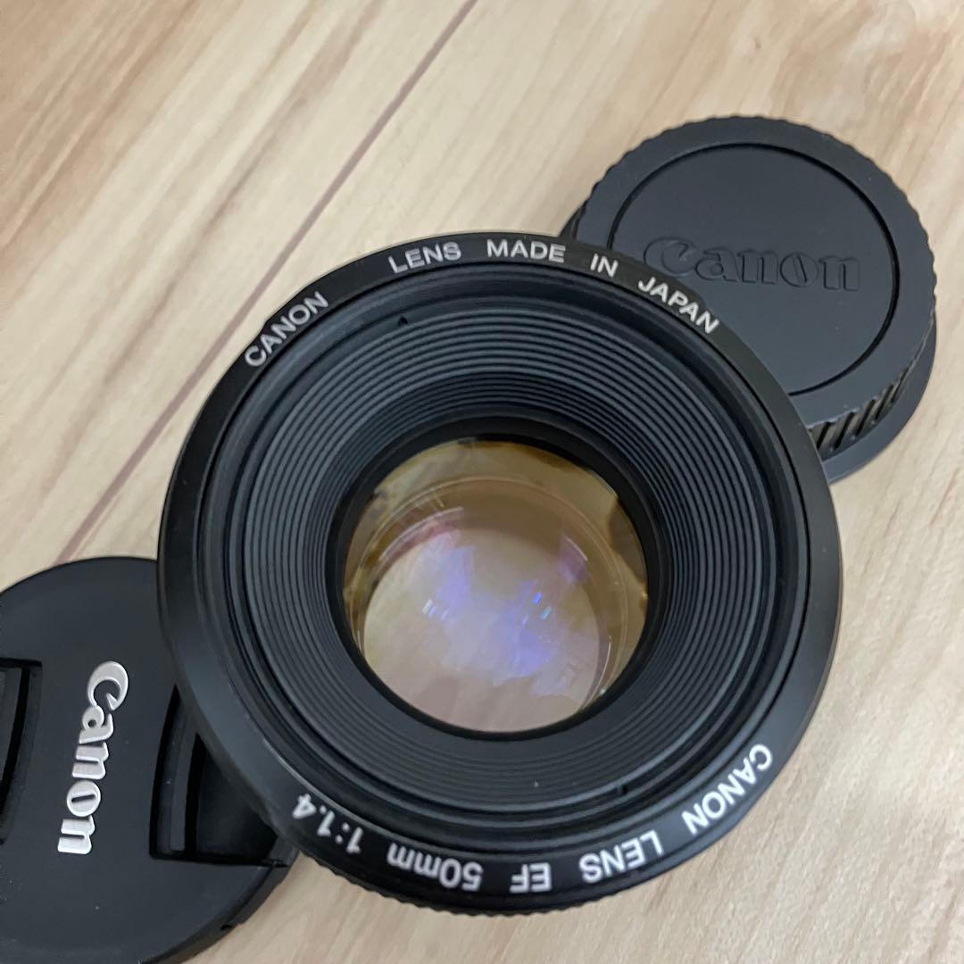 Canon EF 50mm f1.4 USM キレイ 前後キャップ、純正フード付