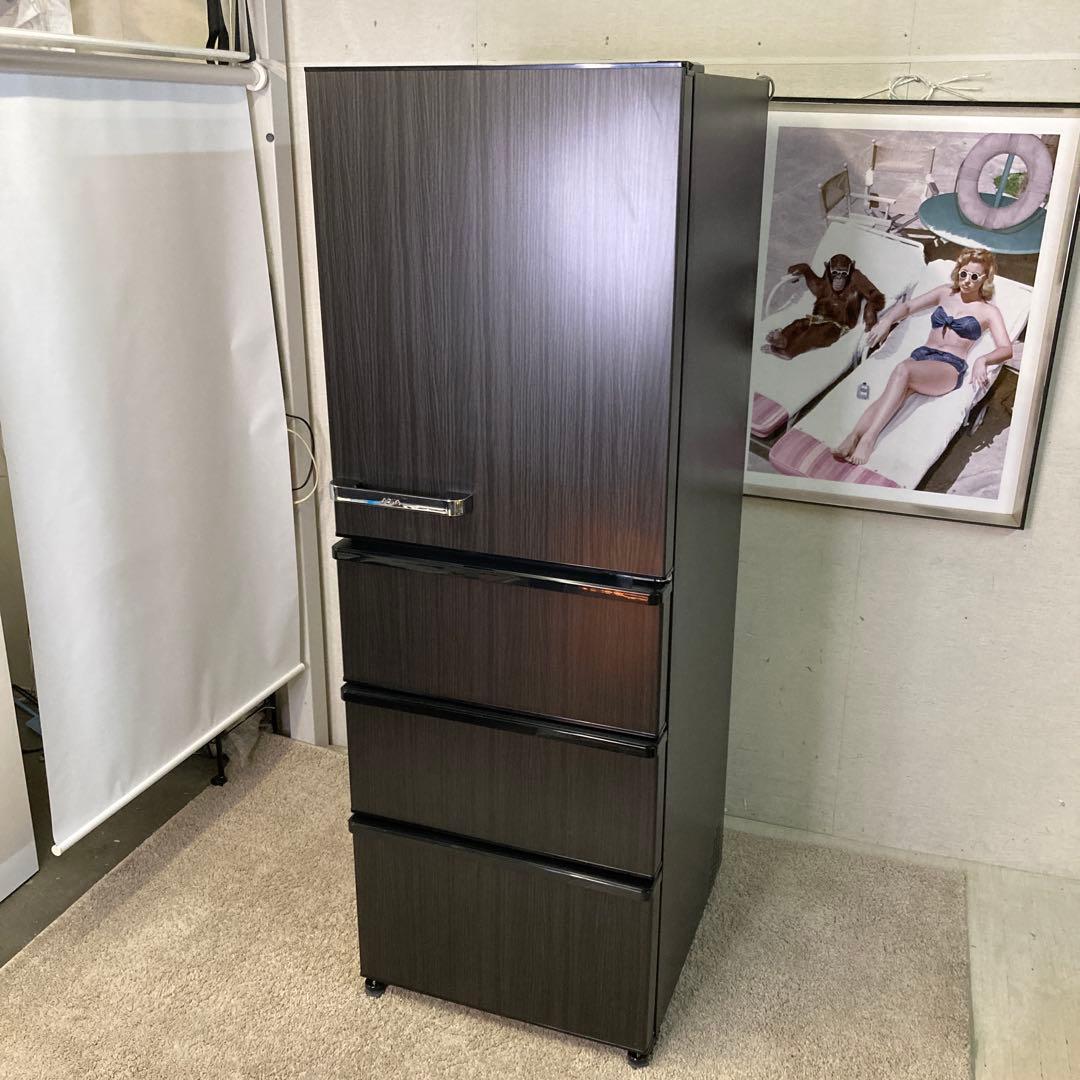 【高年式美品】自動製氷付きダークウッド仕上げ 4ドア冷蔵庫 3引き出し