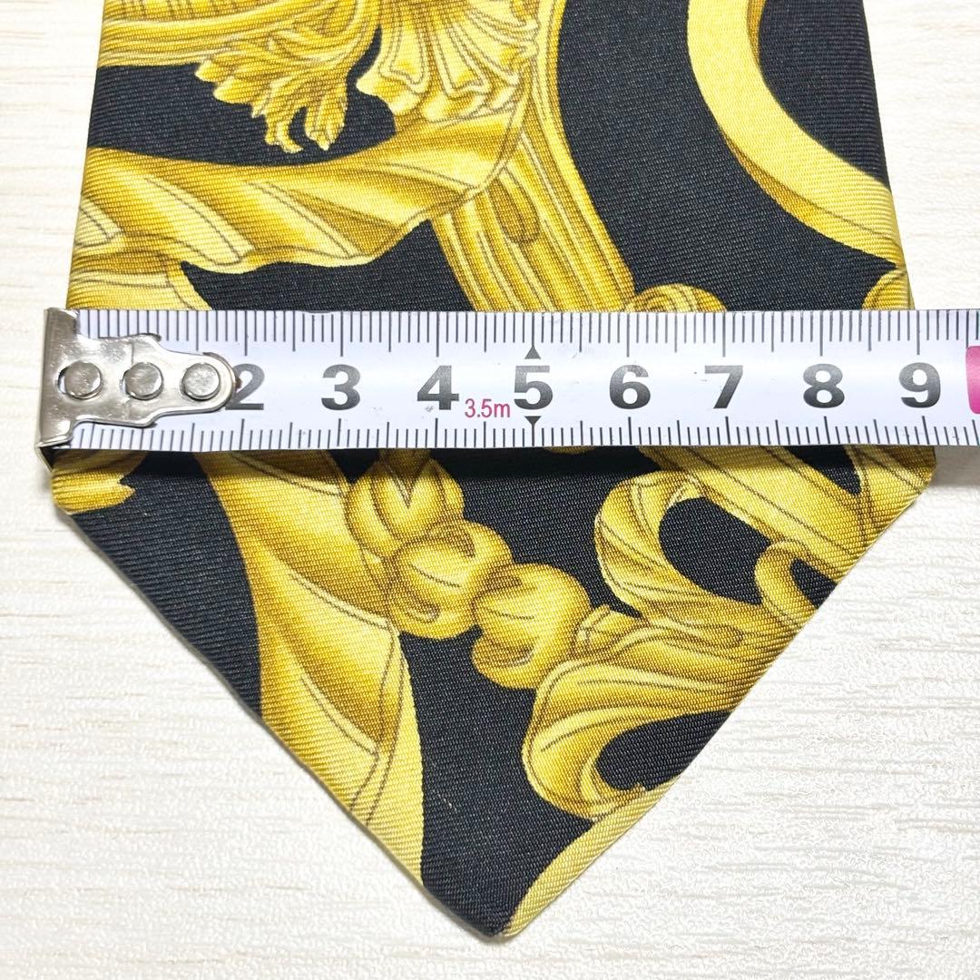 HERMES エルメス スカーフ柄 イエロー ブラック フランス製シルクネクタイ