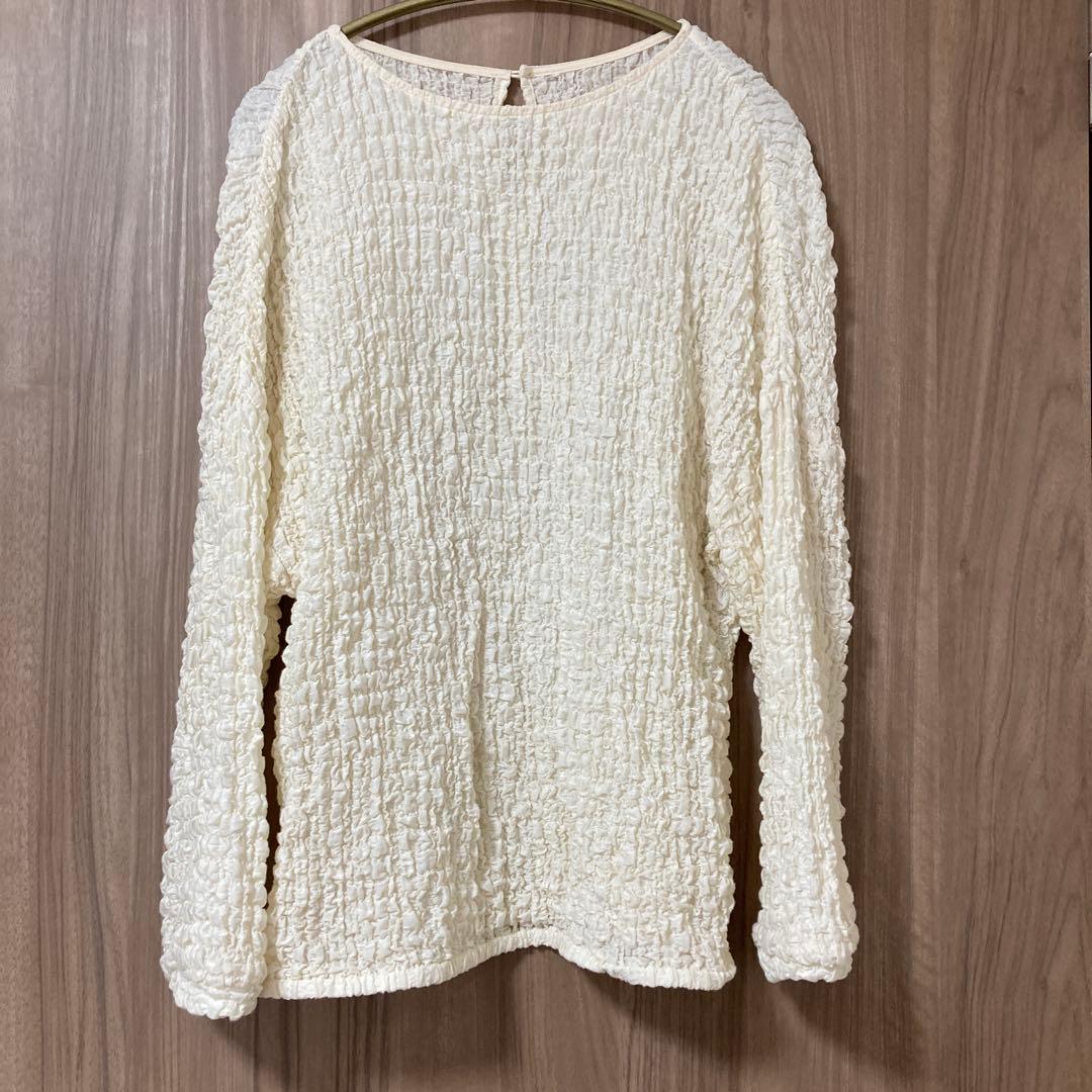 ナインアール rrrrrrrr オーガニックコットンシュリンクレースブラウス　M