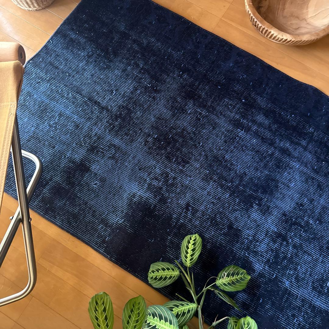 80.5×182 藍色オーバーダイ　ワンカラーラグ　トルコヴィンテージラグ