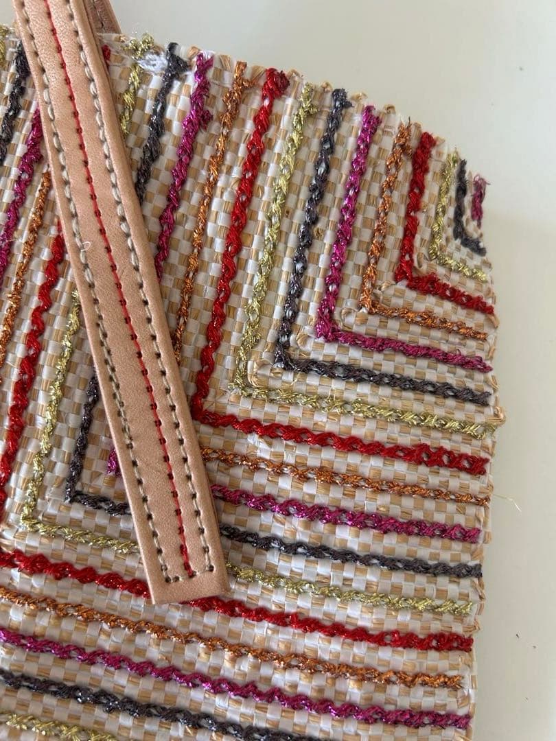 新品未使用エンシャラen shallaモロッコ製ハンドメイドトートバッグ/赤系