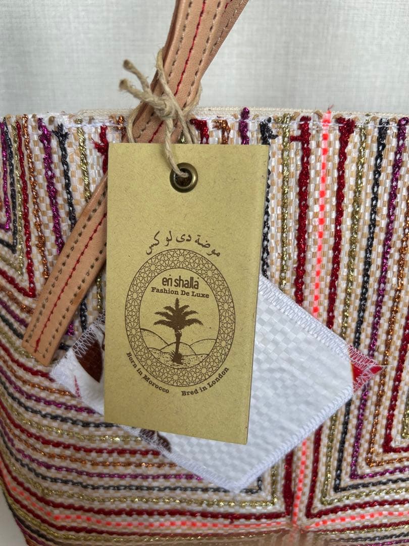 新品未使用エンシャラen shallaモロッコ製ハンドメイドトートバッグ/赤系
