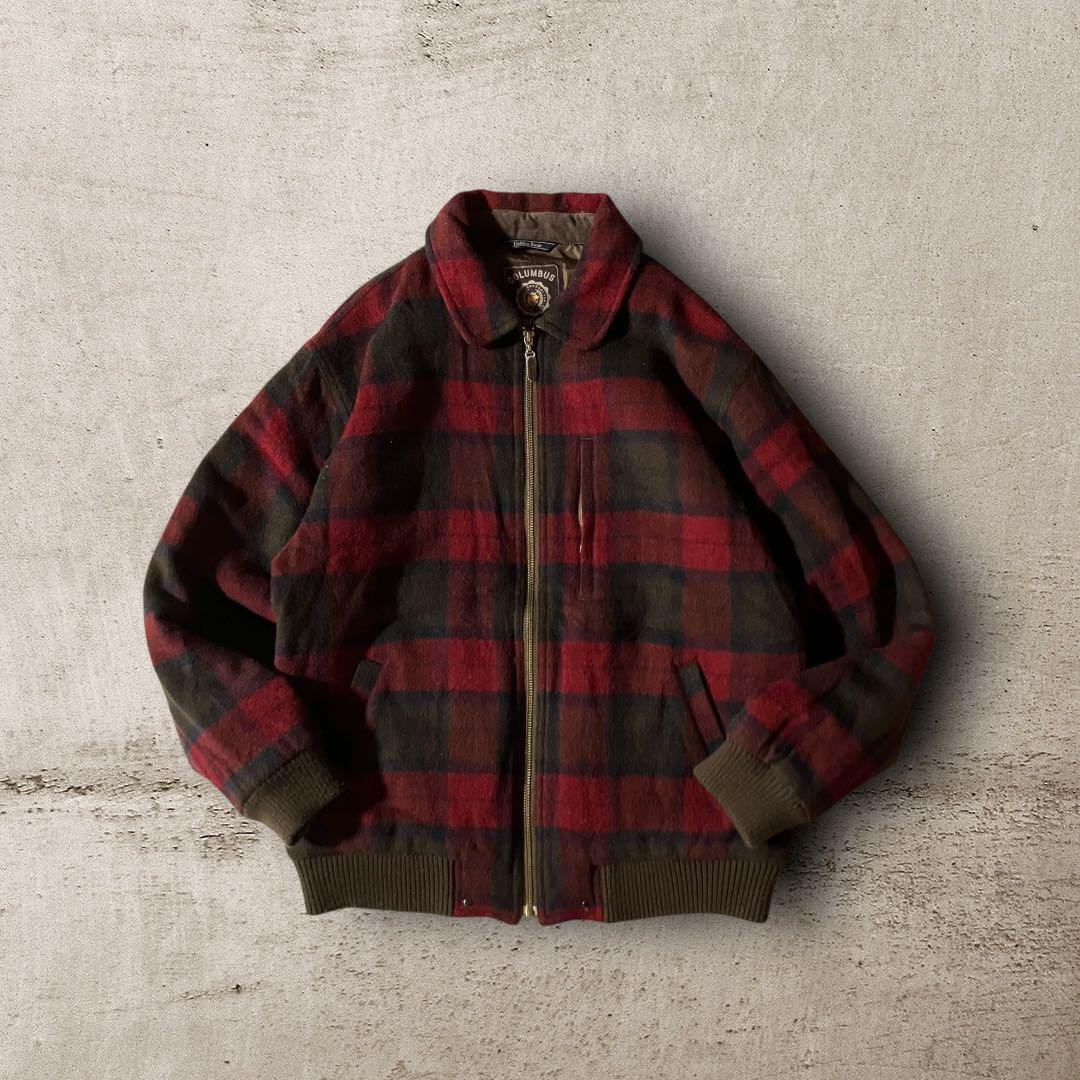 Golden Bearフランネルチェック柄ブルゾンウール調ハリントンジャケットM