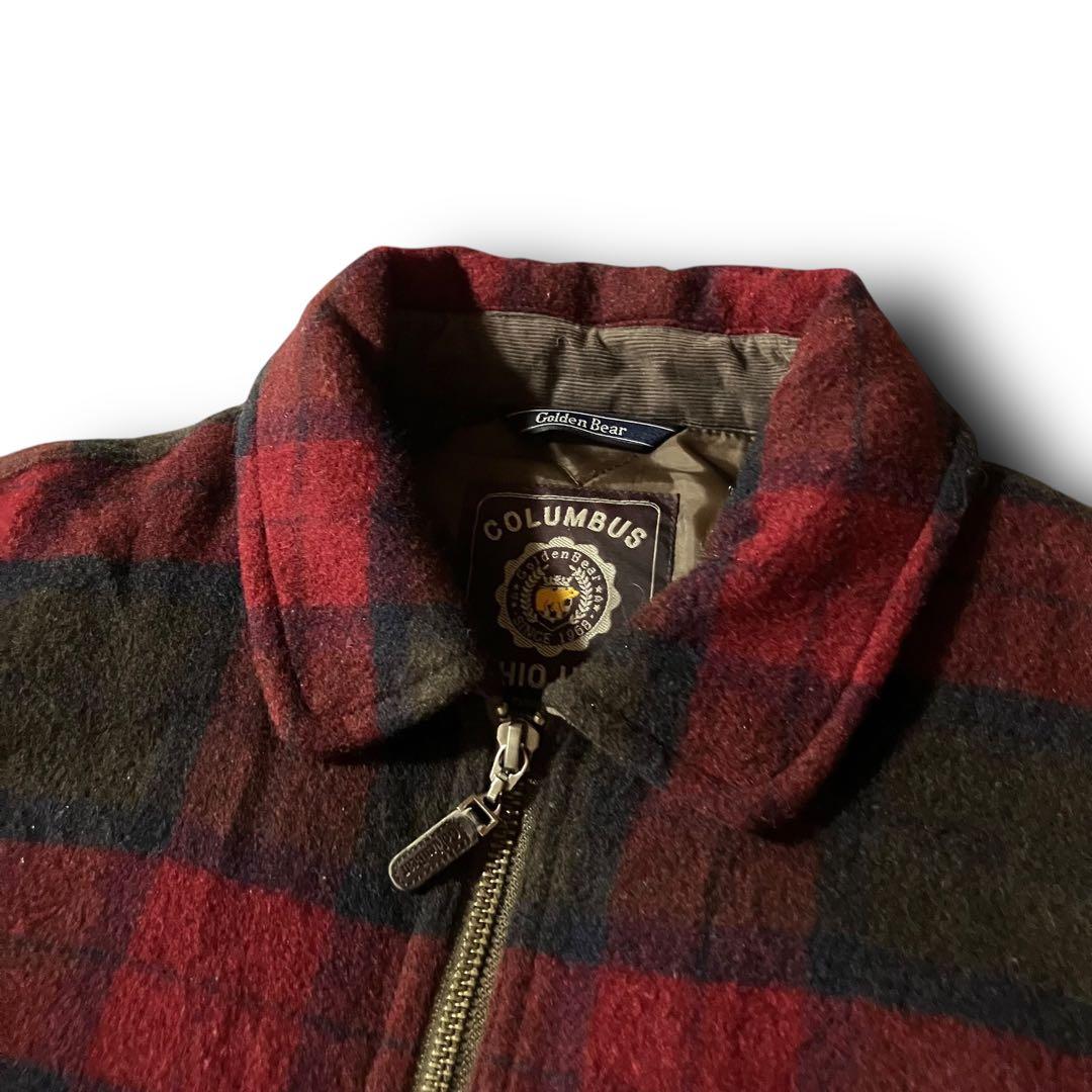 Golden Bearフランネルチェック柄ブルゾンウール調ハリントンジャケットM