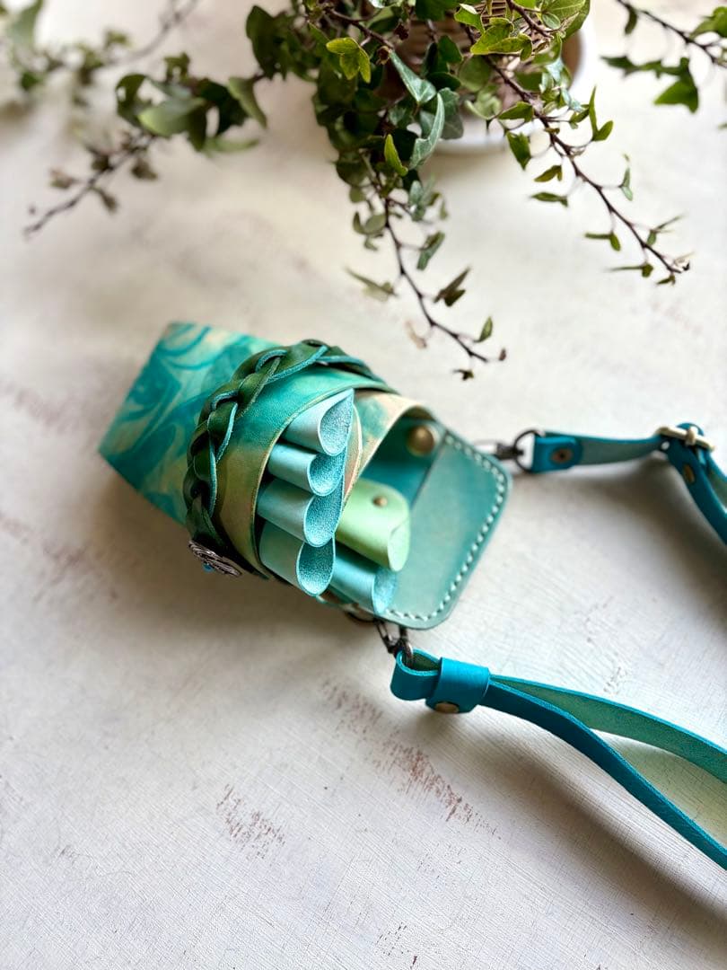 手染めターコイズマーブルのシザーケース