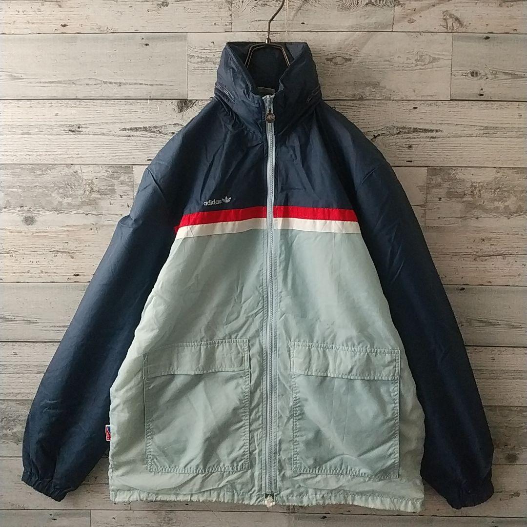 希少☆西ドイツ アディダス 刺繍ロゴ フード収納 ナイロンジャケット L相当