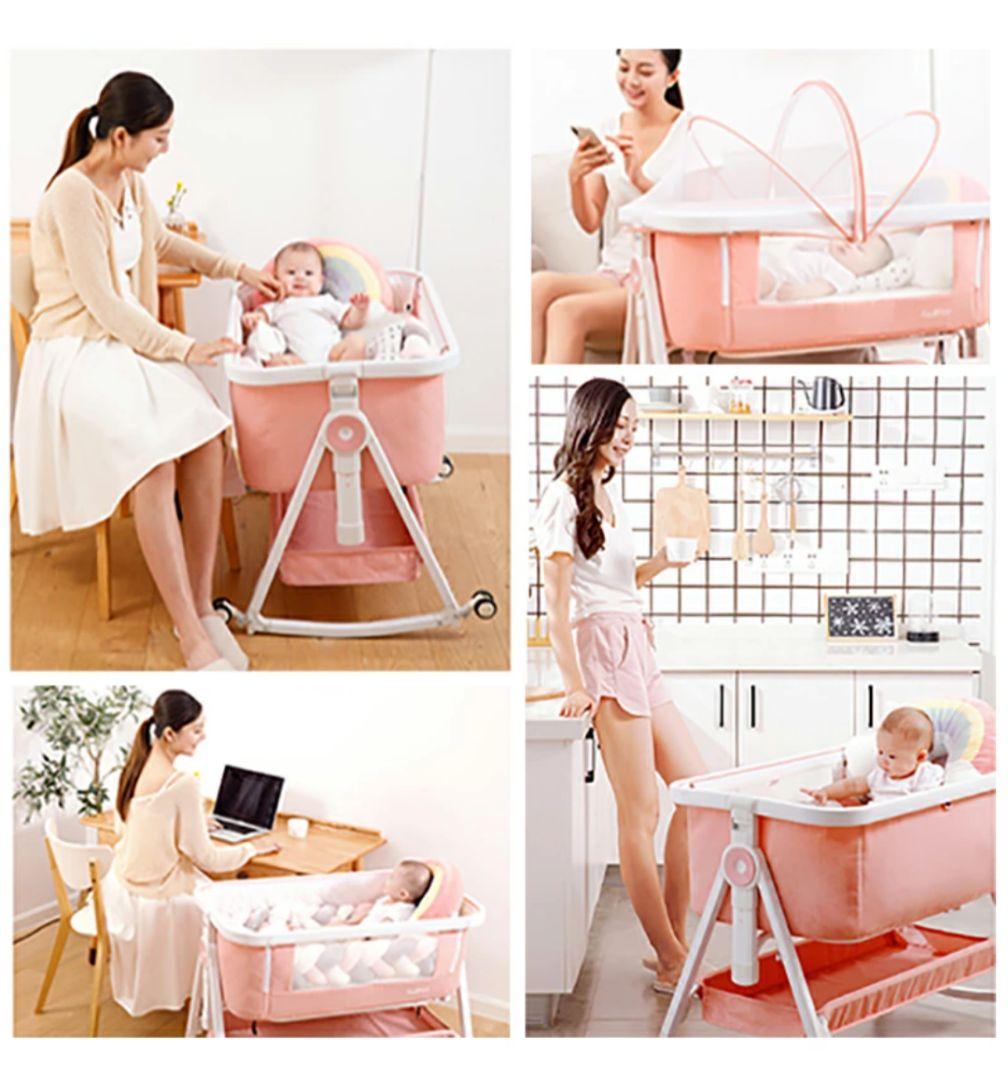 HZDMJ ベビーベッド タイニーサイズ　 高さ調整可　ゆりかごにも　ネットあり