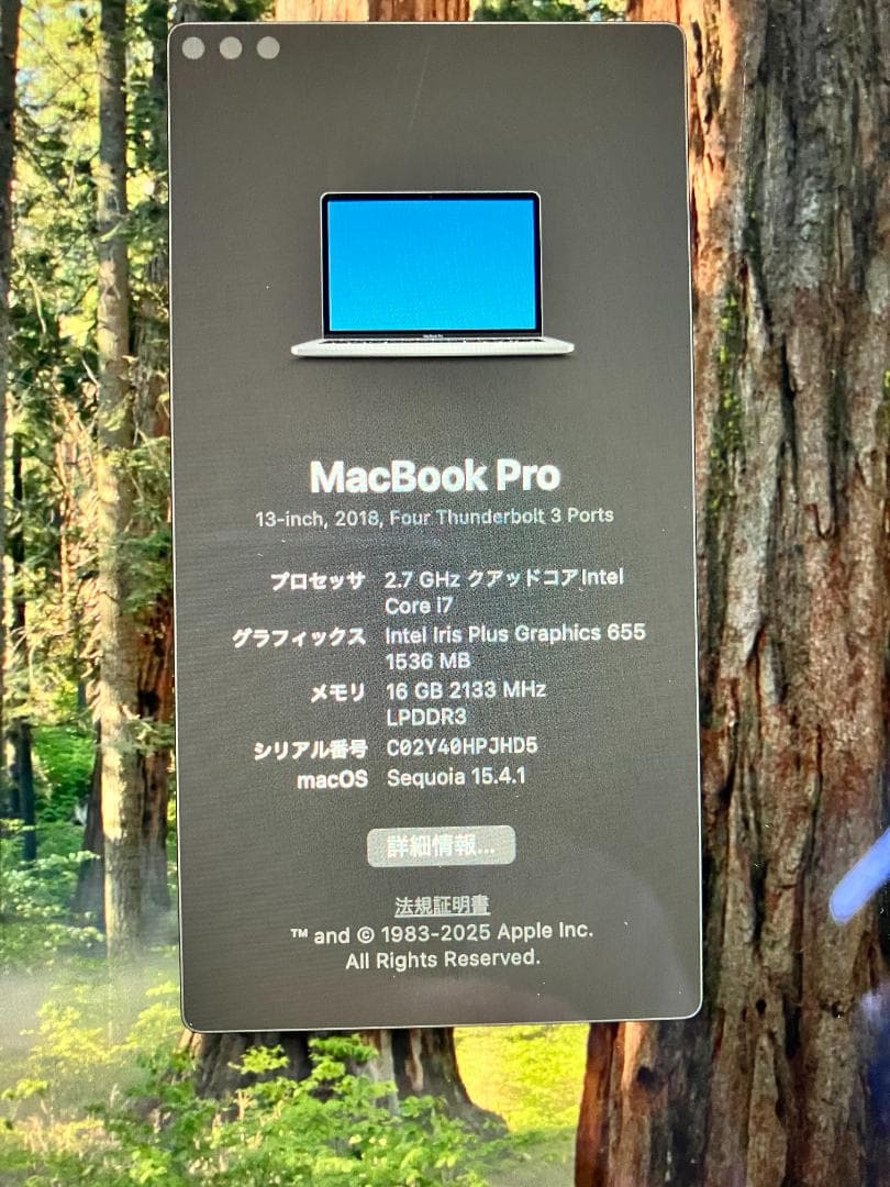 MacBook Pro 13インチ 2018 core i7 16GB/ 1TB