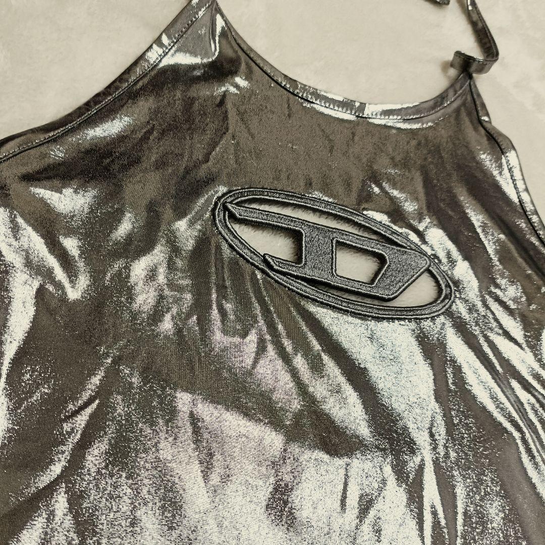 新品タグ付き DIESEL キャミソール シルバー メタル ホルターネック XS