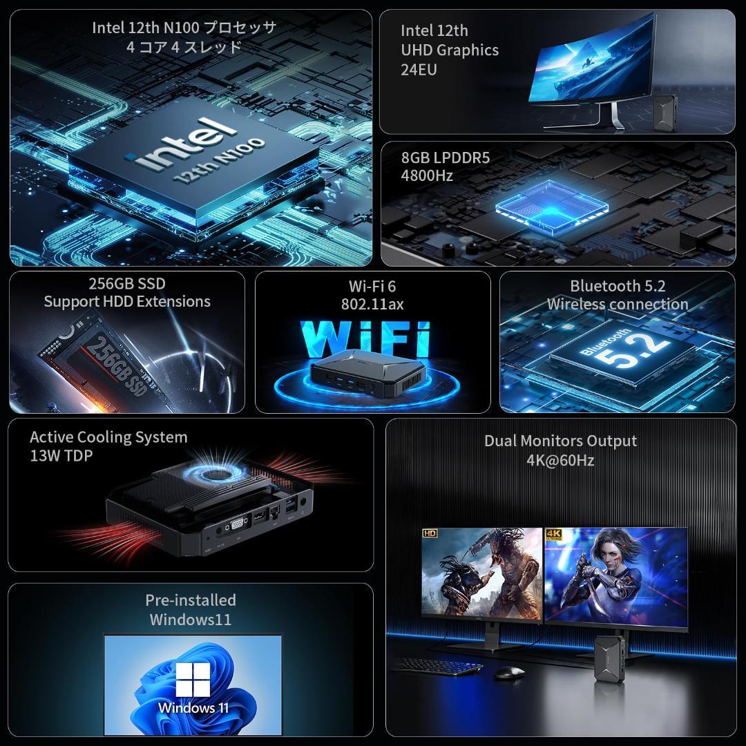 新品 ミニPC Windows11 Celeron N100 8GB+256GB