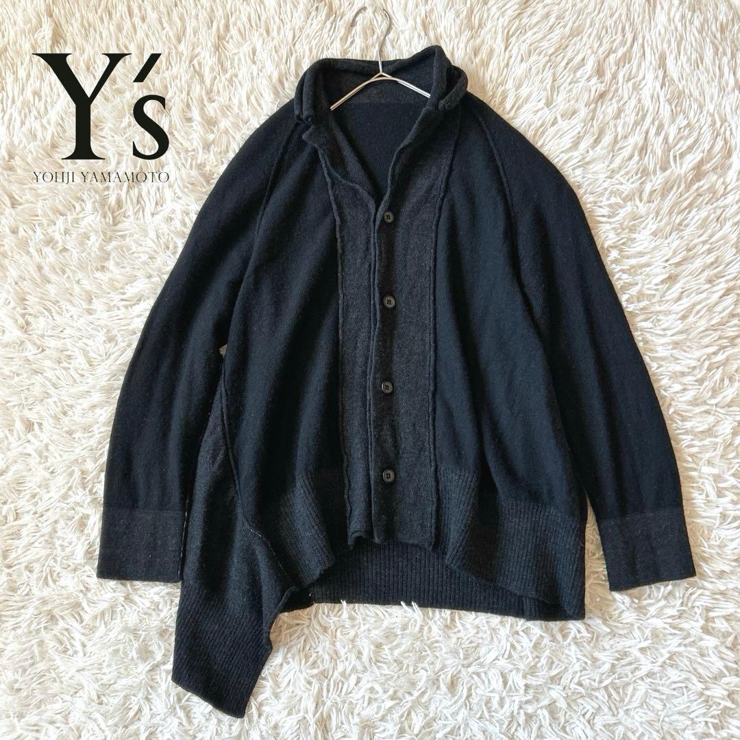 Y'sワイズ ヨウジヤマモト　ウール変形ニットジャケットカーディガン Wカラー