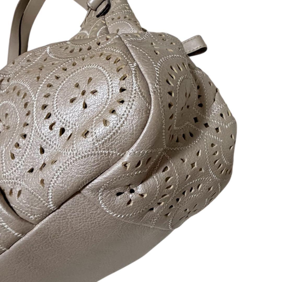 COACH コーチ レザー パンチング ホーボーバッグ ピンクベージュ 美品