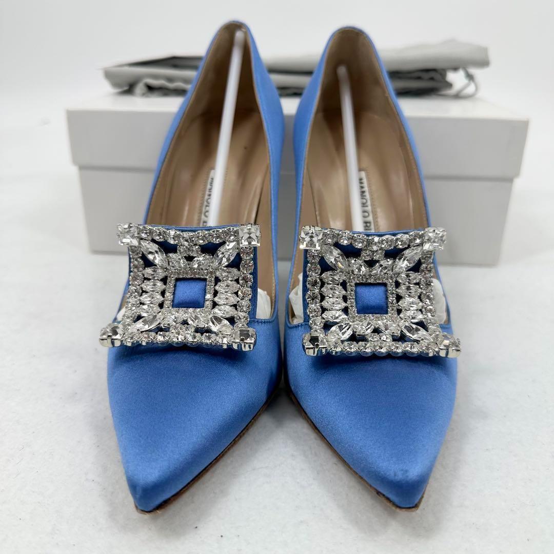 美品 付属品 MANOLO BLAHNIK ハンギシ ビジュー サテン パンプス