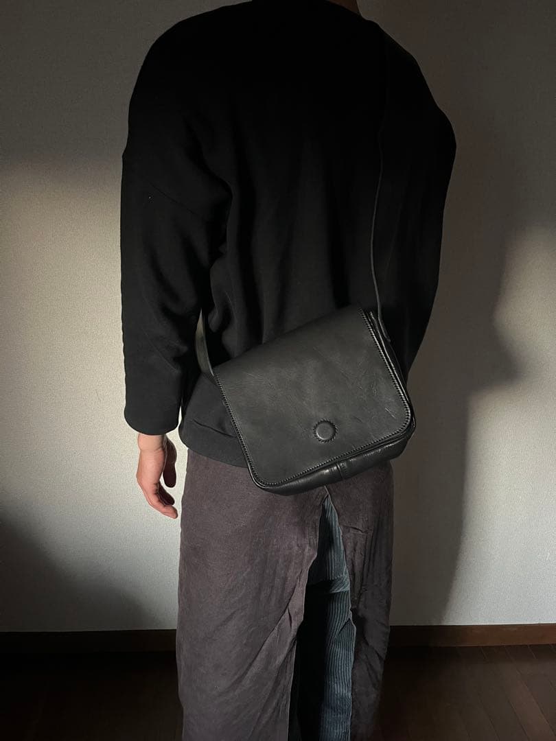 オーダーメイド黒 レザー ショルダーバッグ　本革　鹿革　ディアスキン　一点物
