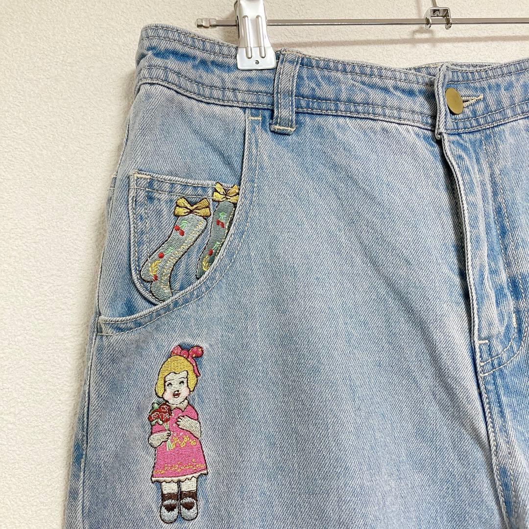 yukiemon　おまもりデニムパンツ　うすめ　M　猫　くま　スイーツ