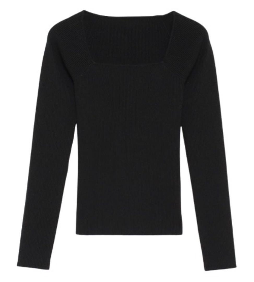 anuans カシミヤブレンドデコルテリブニットプルオーバー