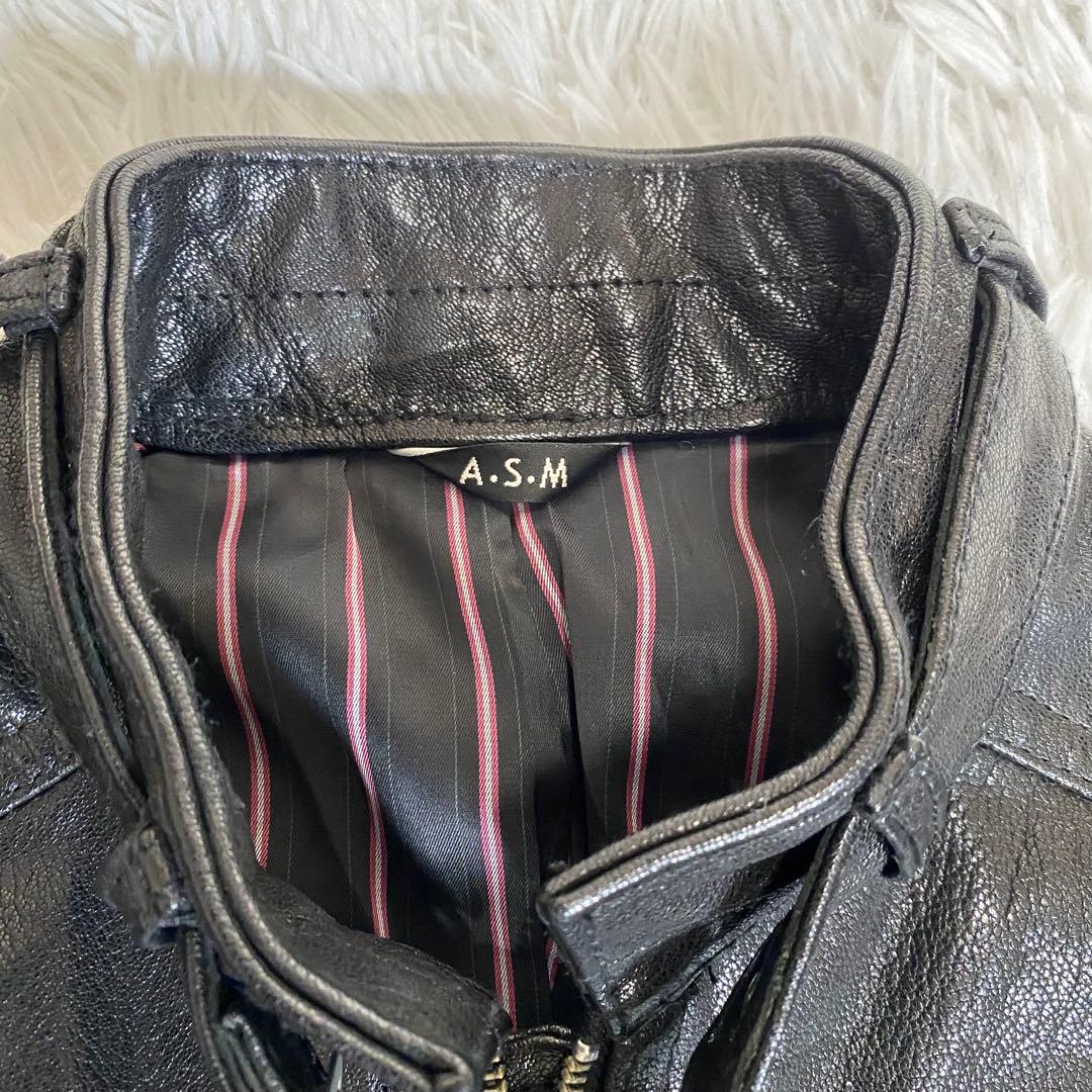 ASM ダブルジップ シングルライダース バイカー 山羊革