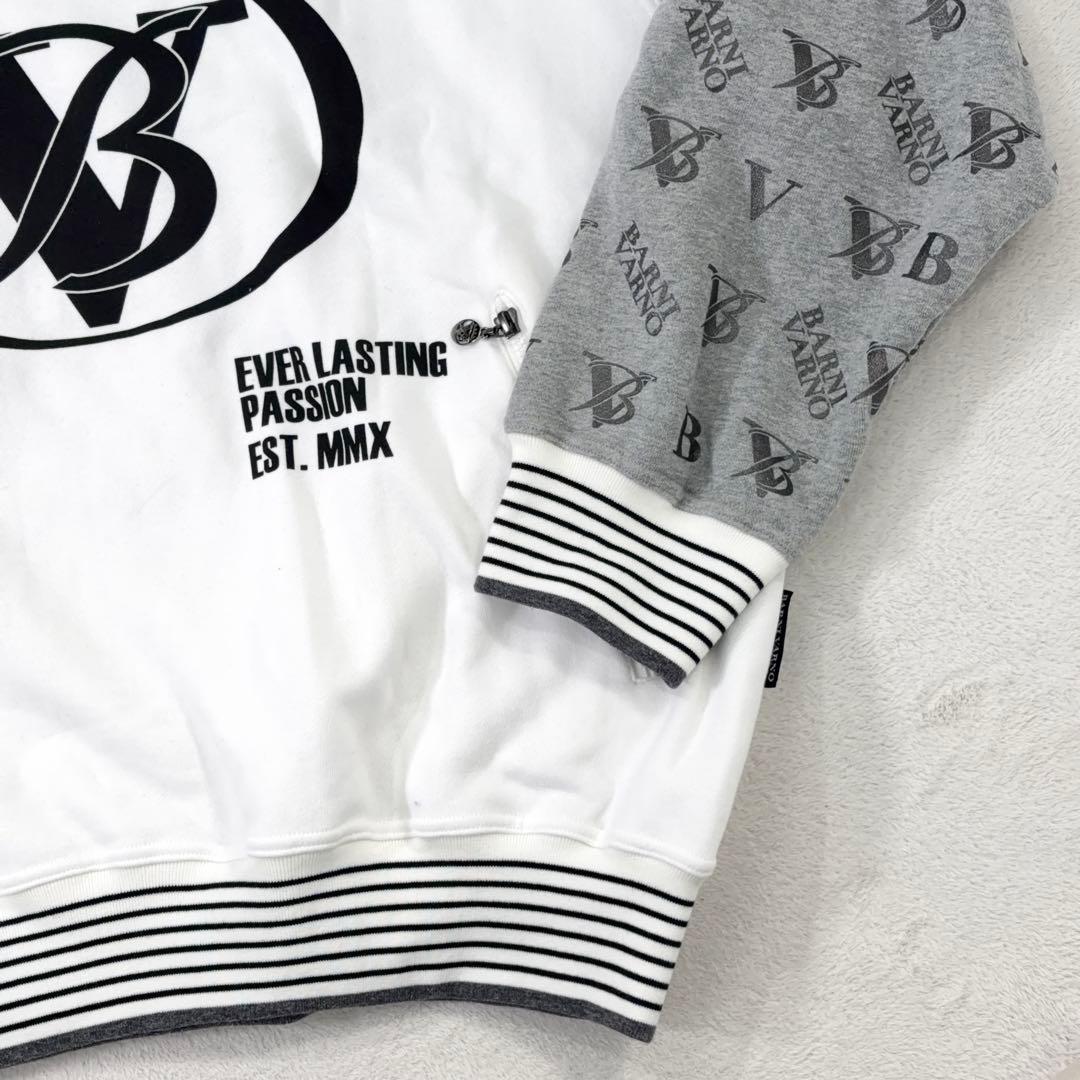 【BARNIVARNO】ハーフジップスウェット 背面ビッグロゴ 袖切替 白 3L