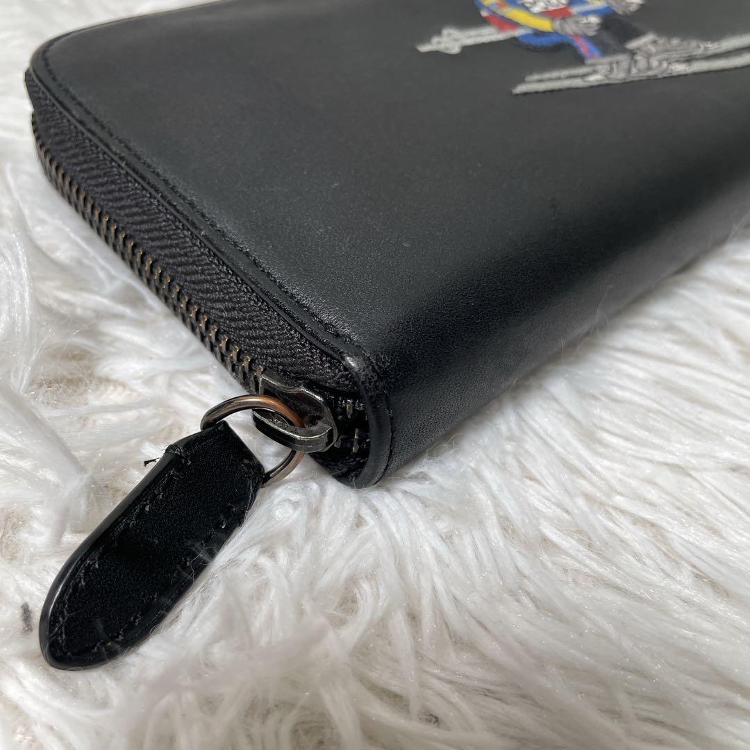 美品　ポロラルフローレン　ラウンドファスナー　長財布　レザー　ポロベア　スキー