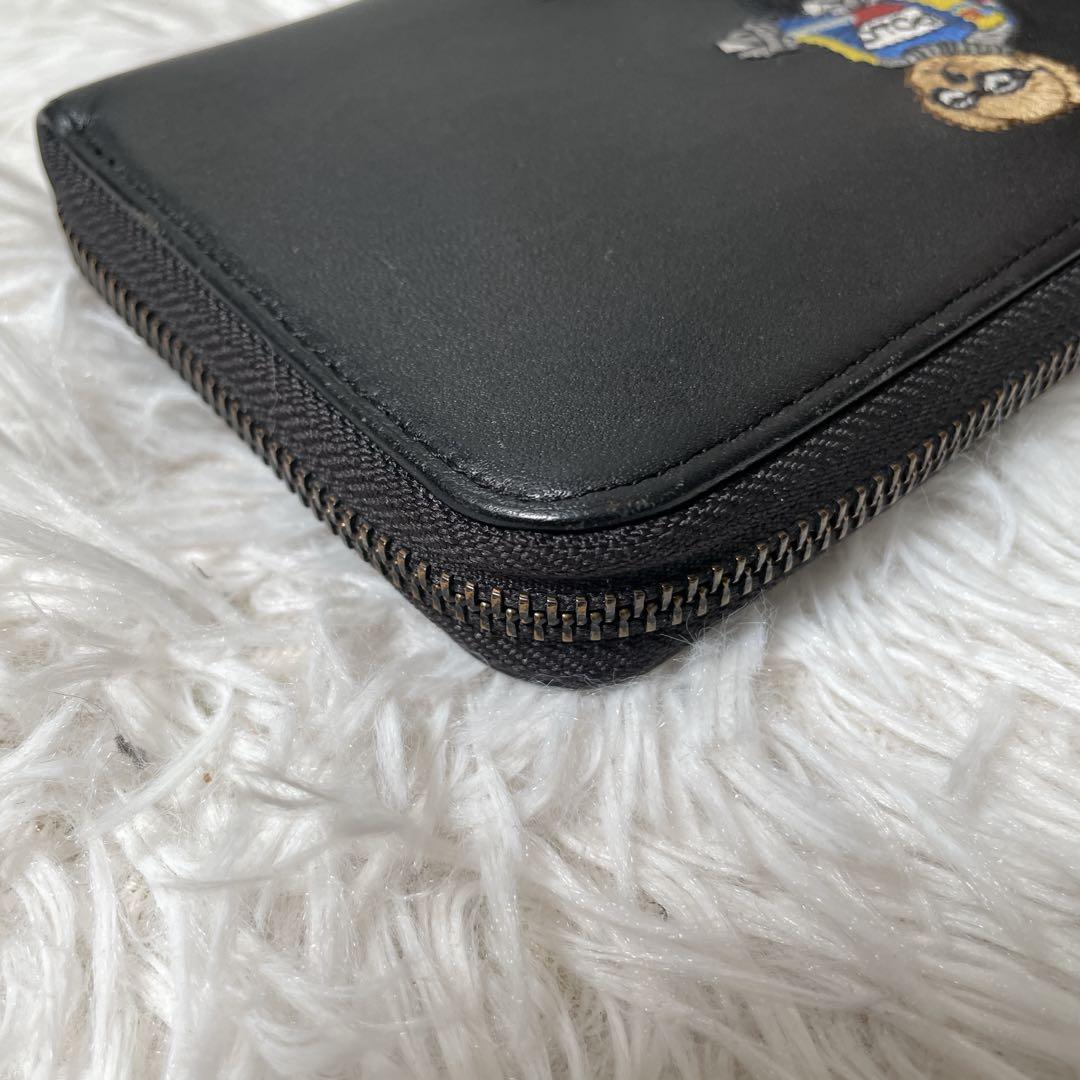 美品　ポロラルフローレン　ラウンドファスナー　長財布　レザー　ポロベア　スキー