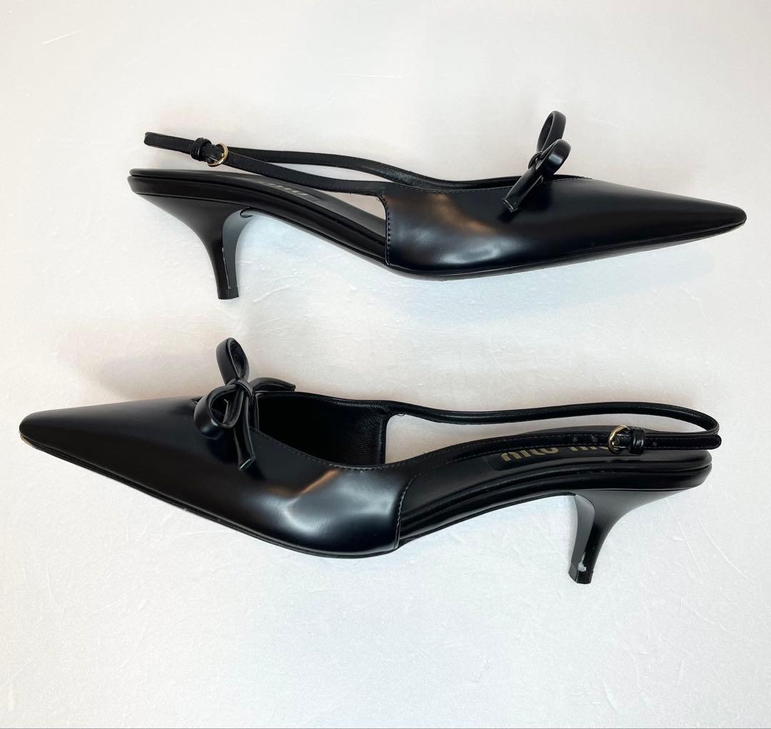 [キズ有り] MiuMiu レザー スリングバック ヒール(38/25cm)