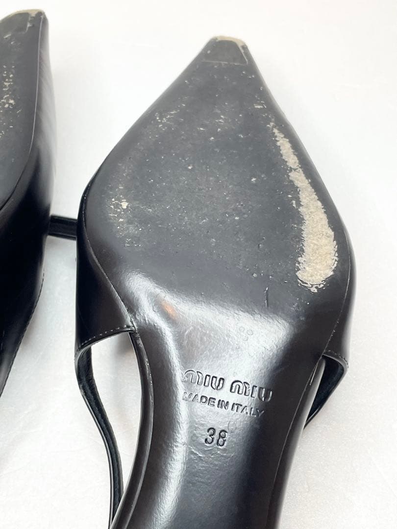 [キズ有り] MiuMiu レザー スリングバック ヒール(38/25cm)