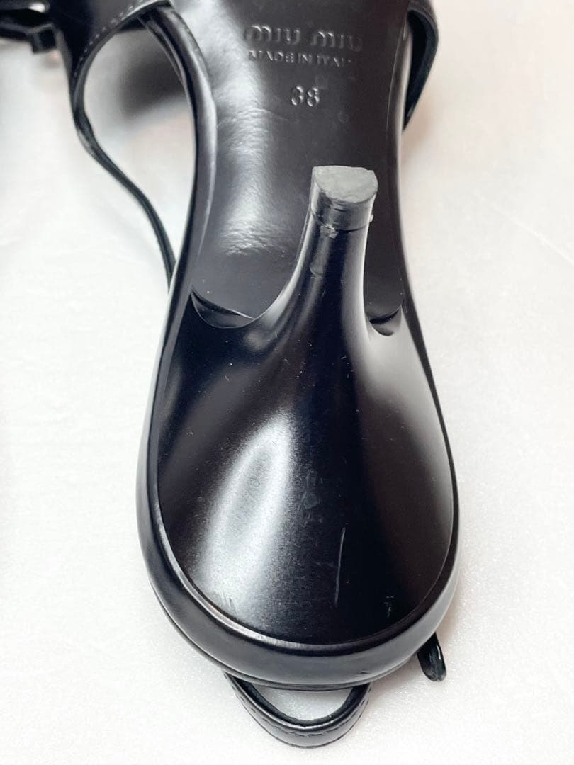 [キズ有り] MiuMiu レザー スリングバック ヒール(38/25cm)