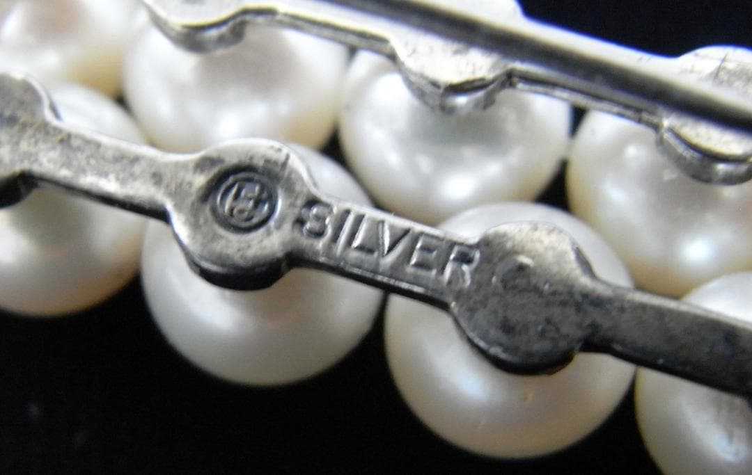 ★925シルバー(銀製)・１２粒アコヤ真珠（本真珠）アンティークブローチ★