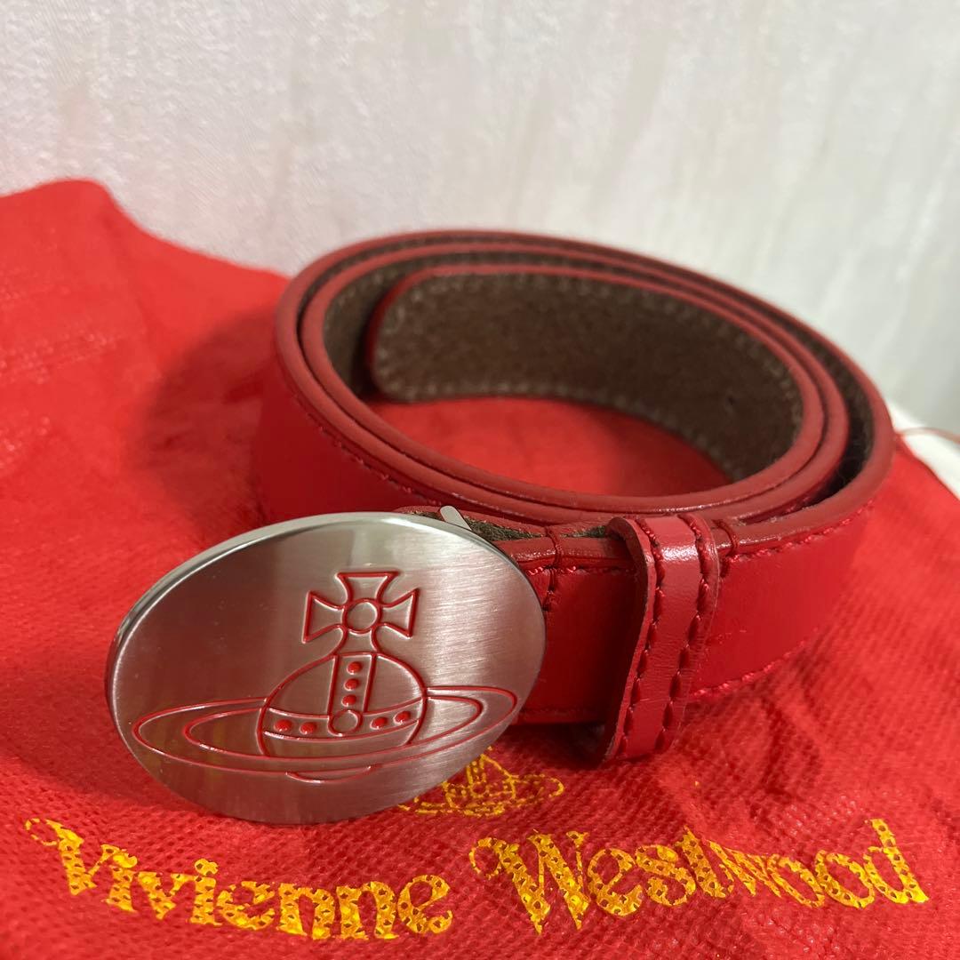vivienne Westwoodバックル　ベルト　シルバー　レッド　レザー