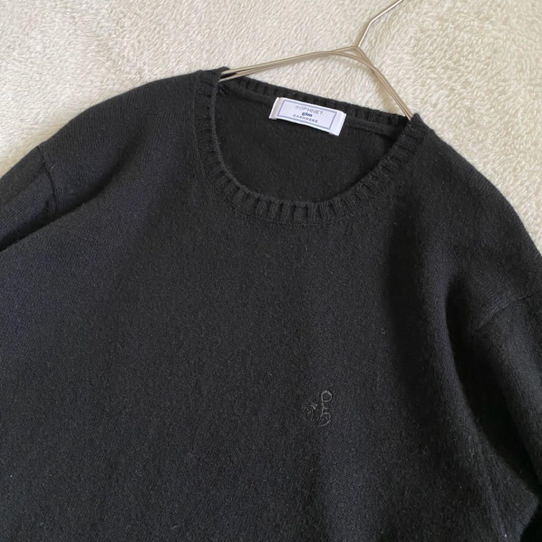 ソフネット　カシミヤ100% ニット　スコーピオンロゴ刺繍　ブラック　XL